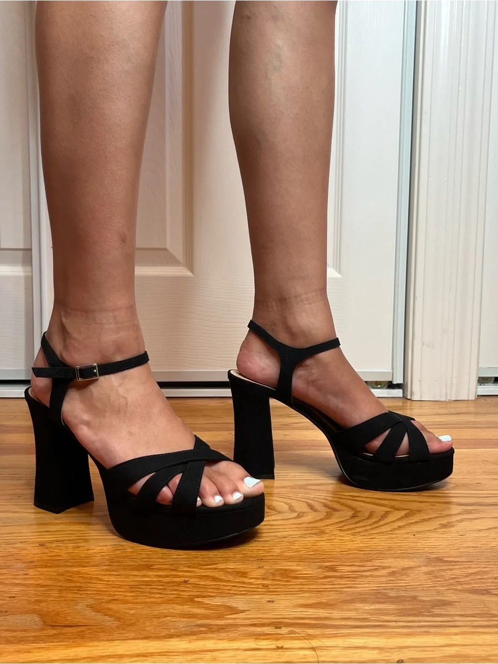 Wild Pair Black Suede Platform Block Heels